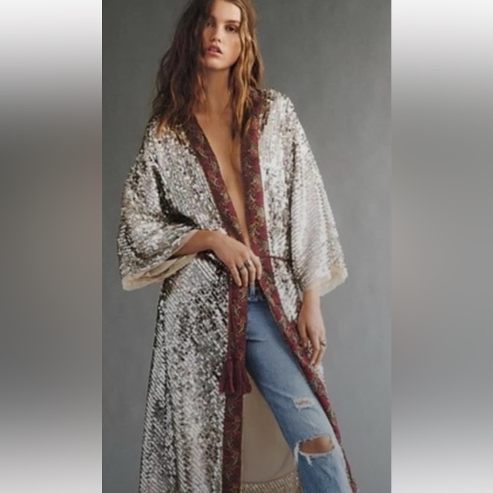 NWT Free people long sequence party jacket -  xs silver